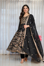 Yash Enterprise Black Georgette Party Wear Anarkali Suit Set | Grocsy
