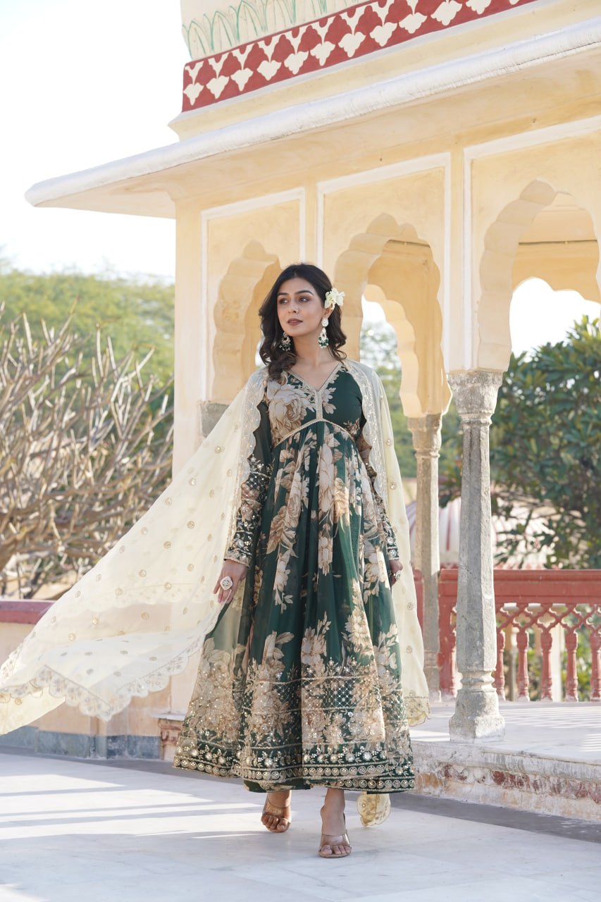 Yash Enterprise Women Floral Print Anarkali Kurta With Dupatta | Grocsy