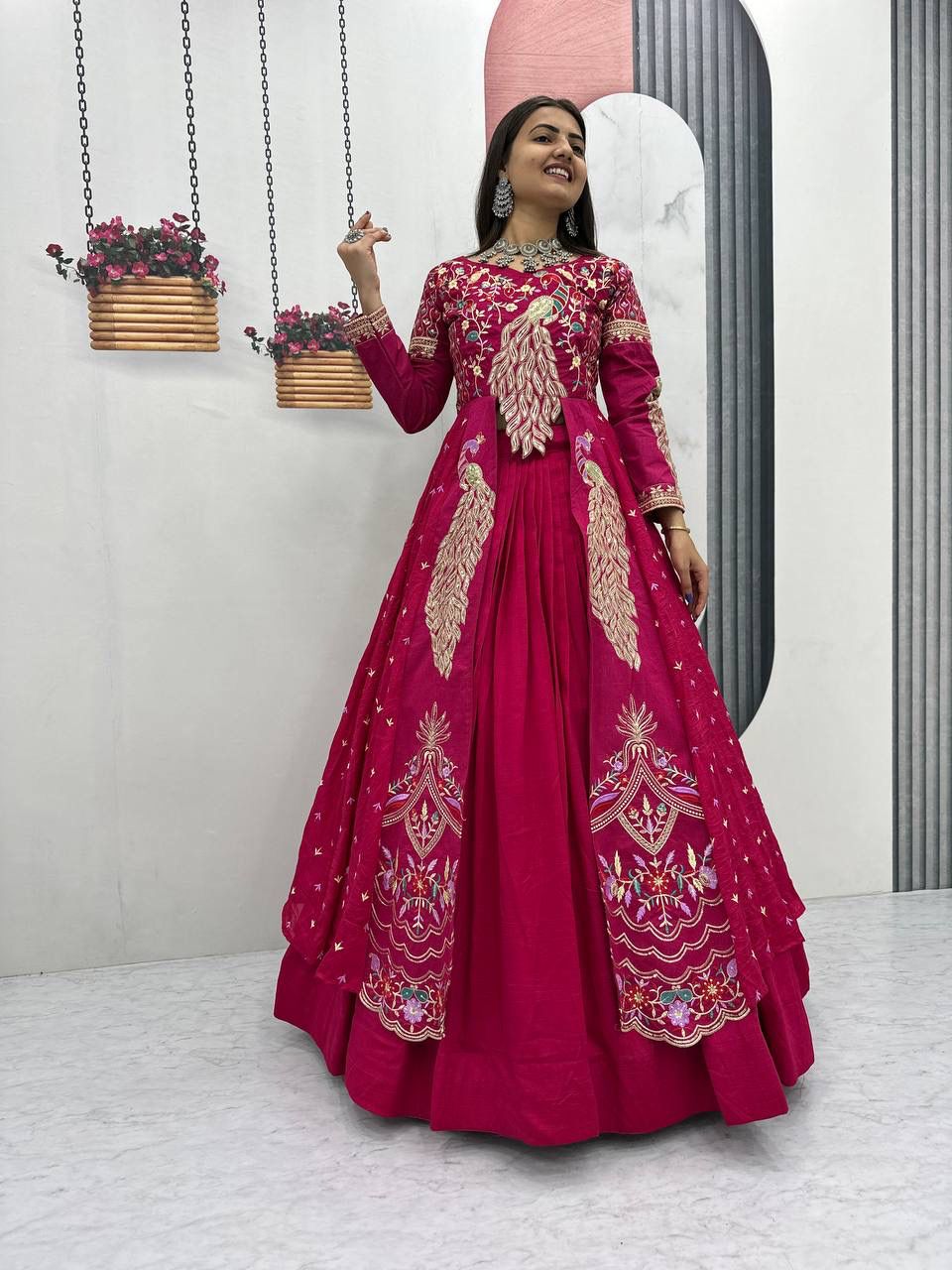 Yash Enterprise Red Vichitra Silk Party Wear Embroidery Crop Top With Blouse Lehenga Choli | Grocsy