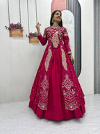 Yash Enterprise Red Vichitra Silk Party Wear Embroidery Crop Top With Blouse Lehenga Choli | Grocsy