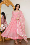 Yash Enterprise Peach Fandy Silk Party Wear Embroidery Suit Set | Grocsy