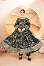Yash Enterprise Dark Green Star Georgette Embroidered Suit Set | Grocsy