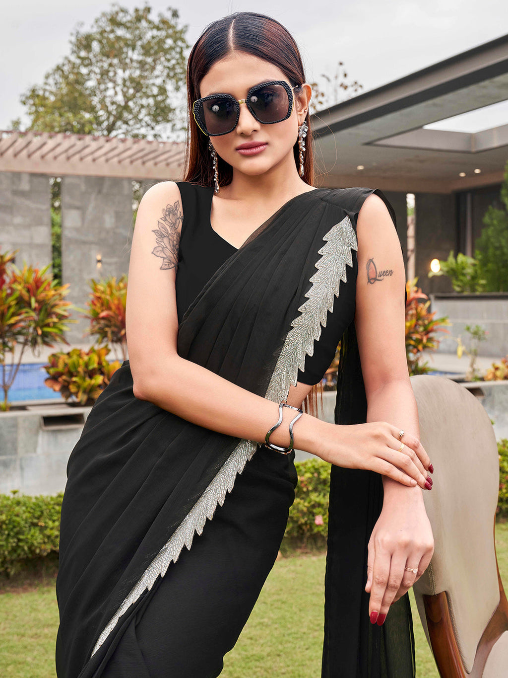 Tikhi Imli Black Beads and Stones Saree | Grocsy