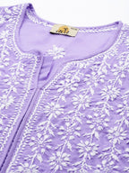 ADA Women Mauve & White Ethnic Motifs Embroidered Chikankari Kurta | Grocsy