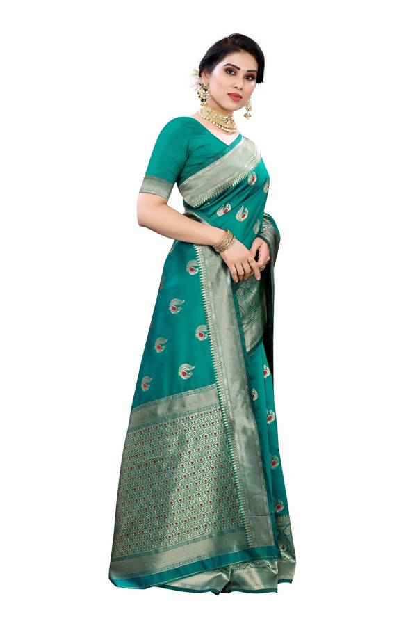 Vamika Banarasi Jacquard Weaving Green Saree (Siri Green) | Grocsy