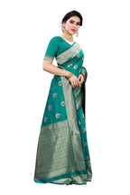 Vamika Banarasi Jacquard Weaving Green Saree (Siri Green) | Grocsy