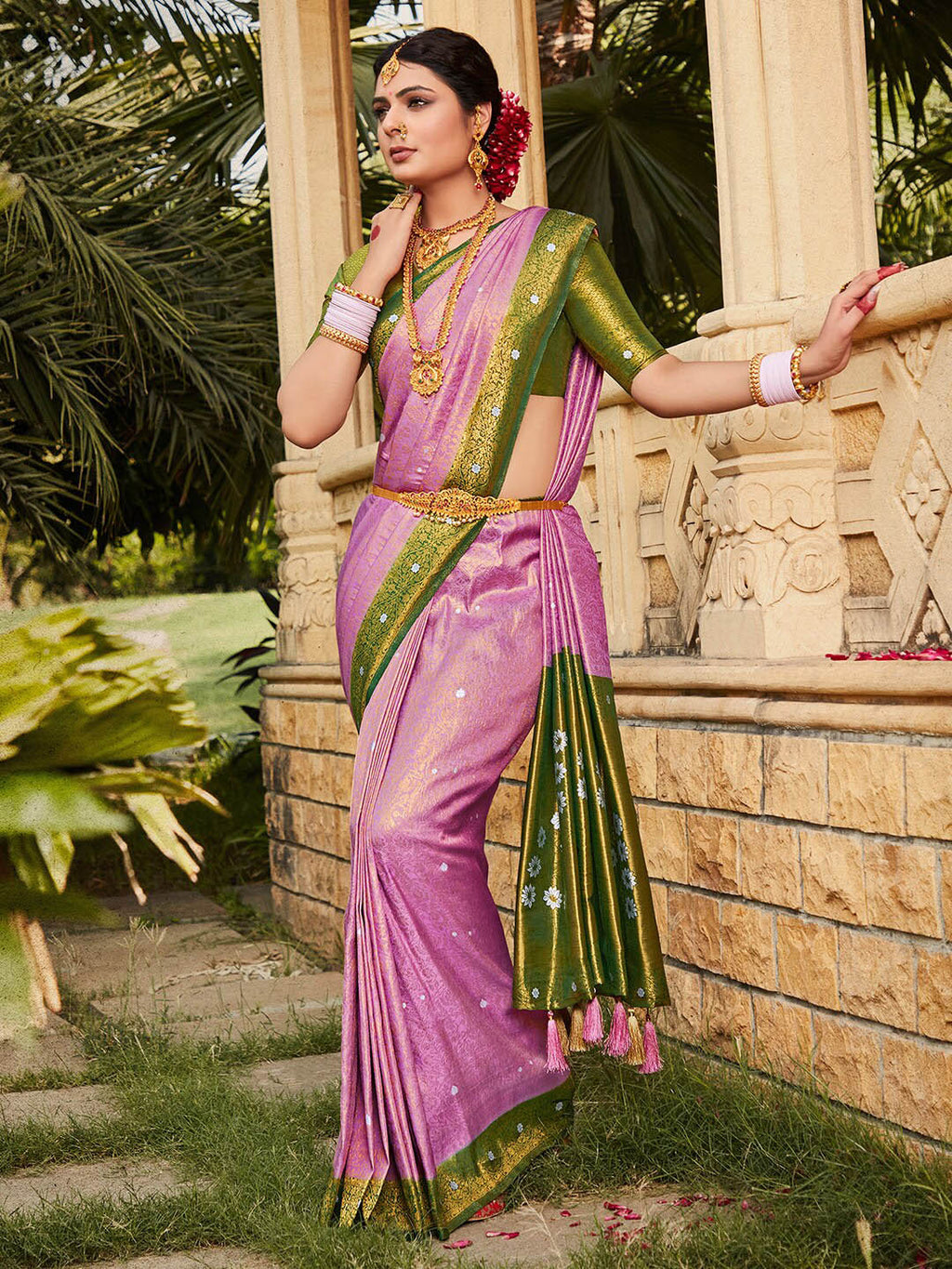 Saree Mall Ethnic Motifs Woven Design Zari Silk Blend Kanjeevaram Sarees | Grocsy