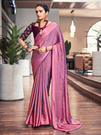 Saree Mall Magenta & Purple Striped Zari Saree | Grocsy
