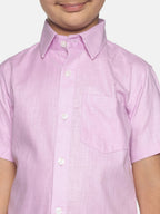 Sethukrishna Boys Pink & White Pure Cotton Shirt with Dhotis | Grocsy