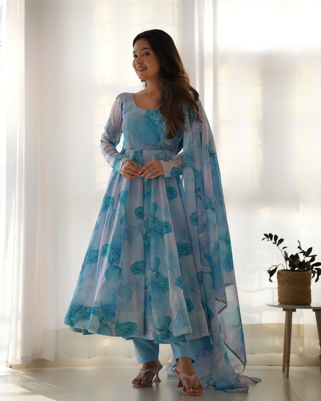 Joban Fashion Sky Kurta Set Organza Sequin Embroidery Work | Grocsy