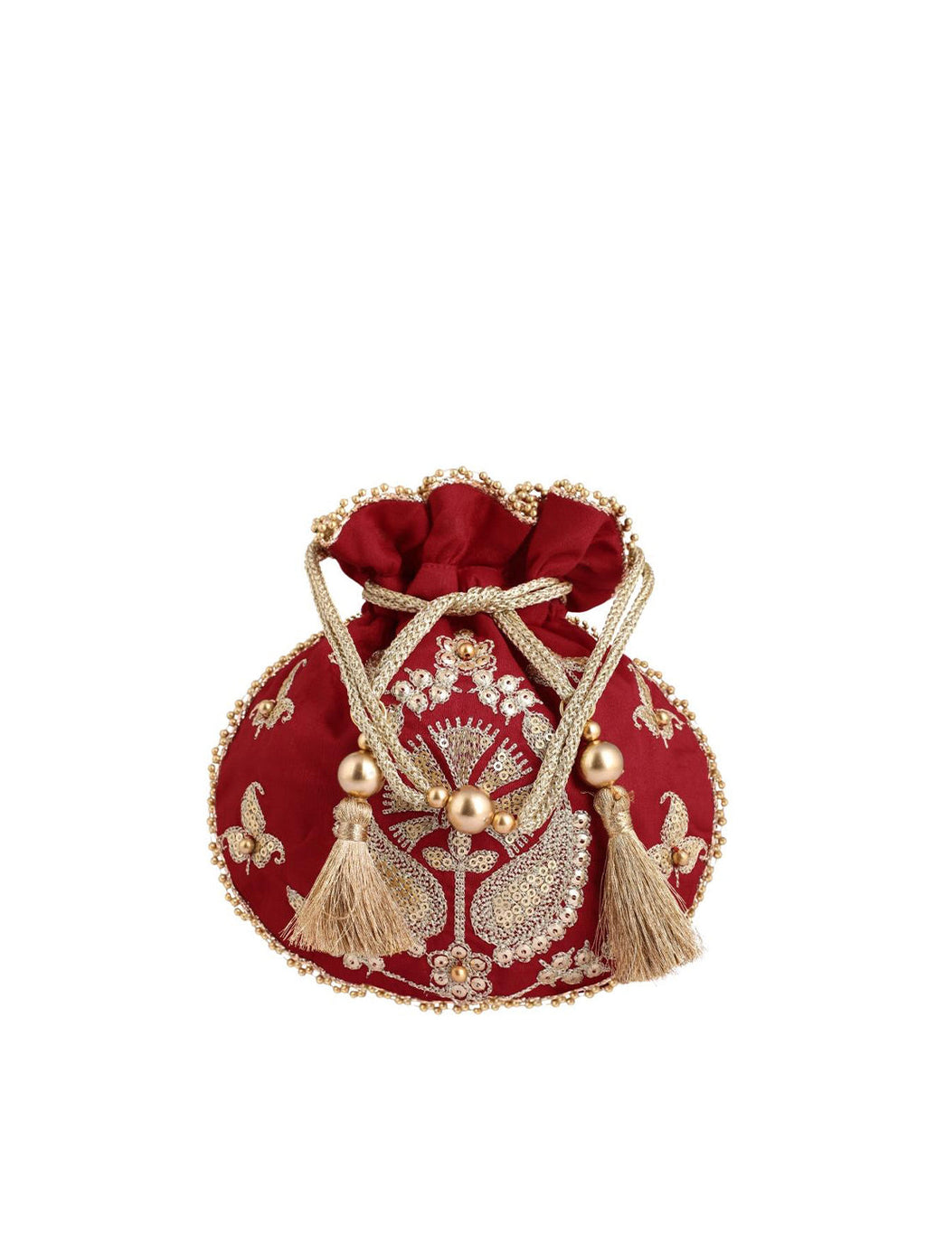 Masq Red & Gold-Toned Embellished Embroidered Potli Clutch | Grocsy