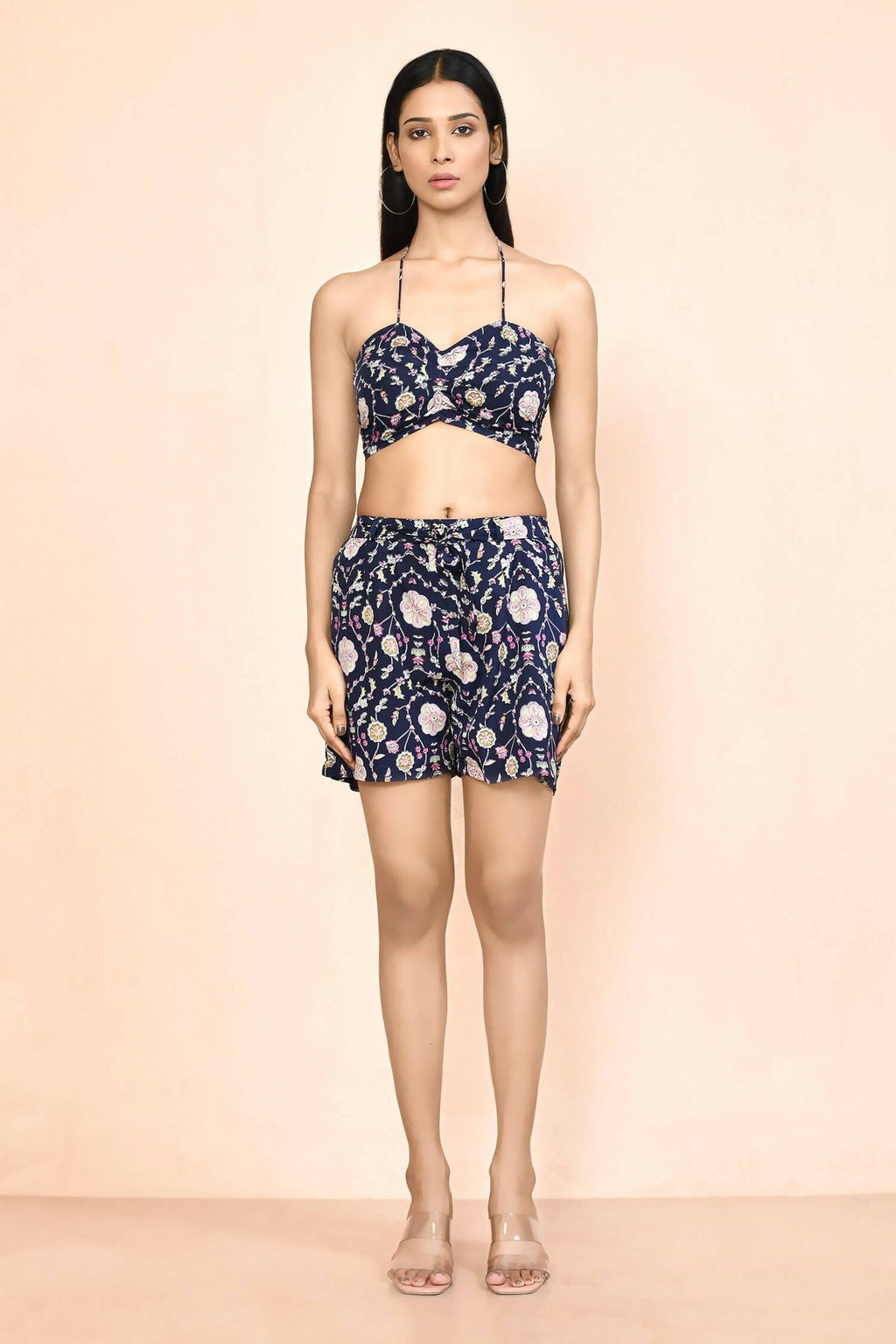 Navy Blue Platinum Creap Printed Co-Sets - Femella | Grocsy