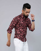 Miravan Men's Floral Slim Fit Long Sleeves Maroon Shirt | Grocsy