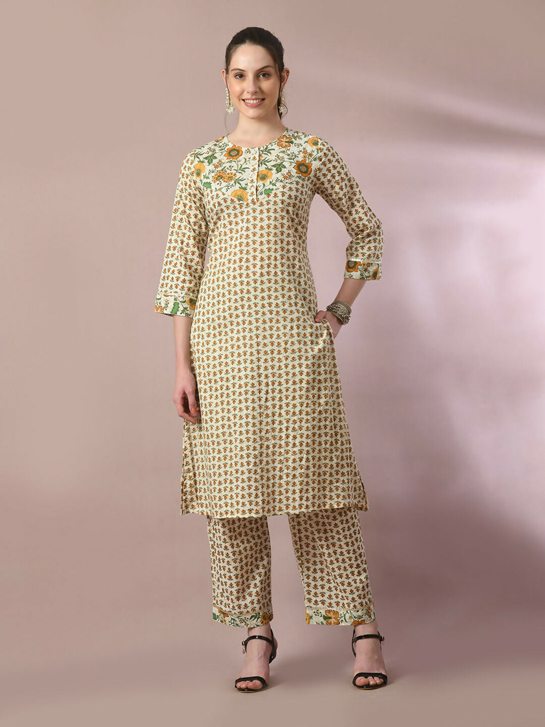 Myshka Women's Multi Printed Cotton Straight Party Kurta Set | Grocsy