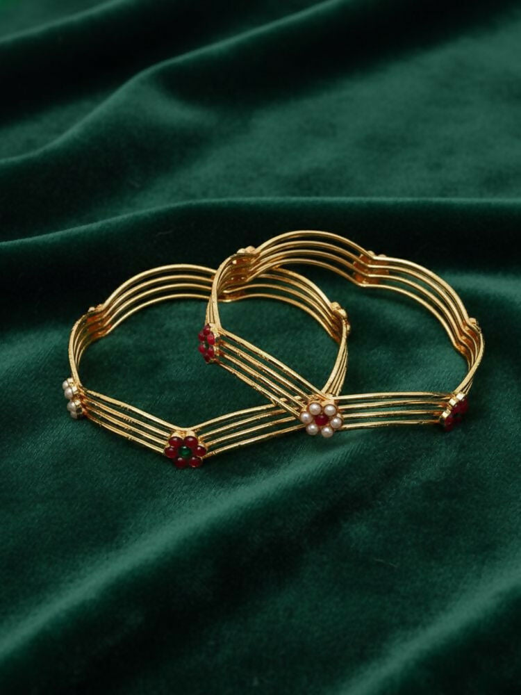 NVR Women Set of 2 Gold Plated Artificial Stone Bangle | Grocsy