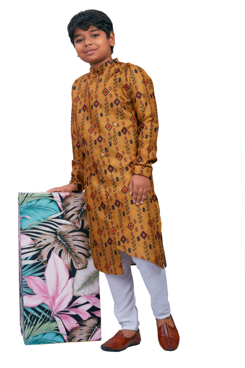 DEIANA'S Casual Designer Kurta Pyjama Set For Boys And kids (Brown With Multicolor) | Grocsy