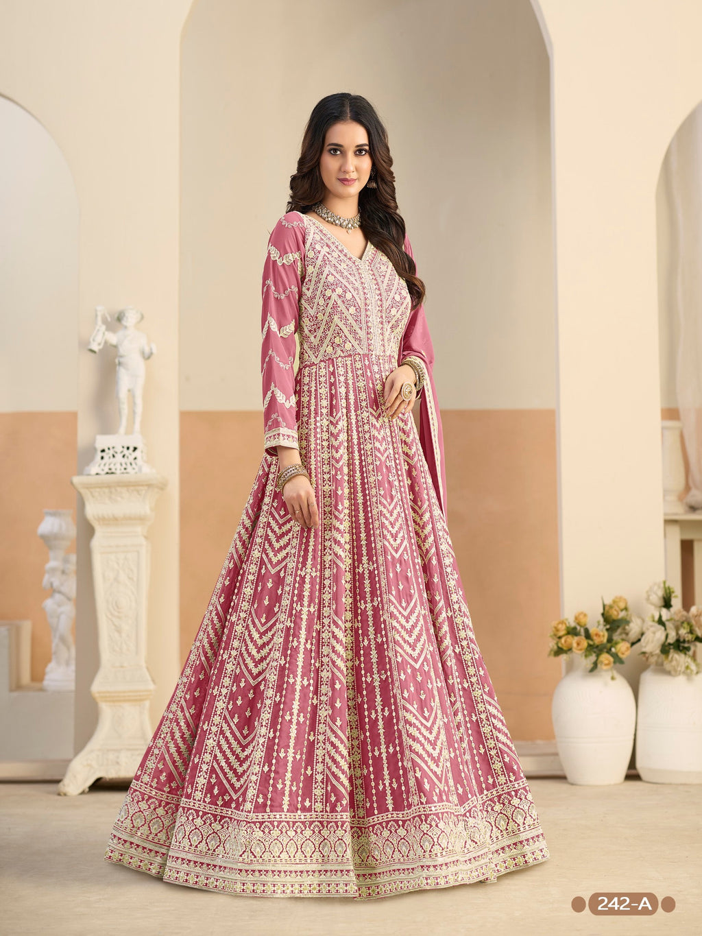 Anaita Pink Heavy Embroidered Faux Georgette Anarkali Suit With Salwar | Grocsy