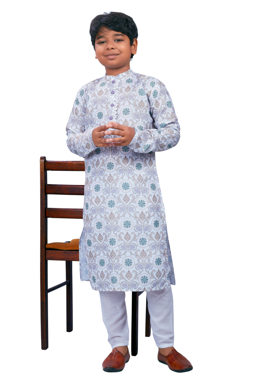DEIANA'S Casual Designer Kurta Pyjama Set For Boys And kids (White With Multicolor) | Grocsy