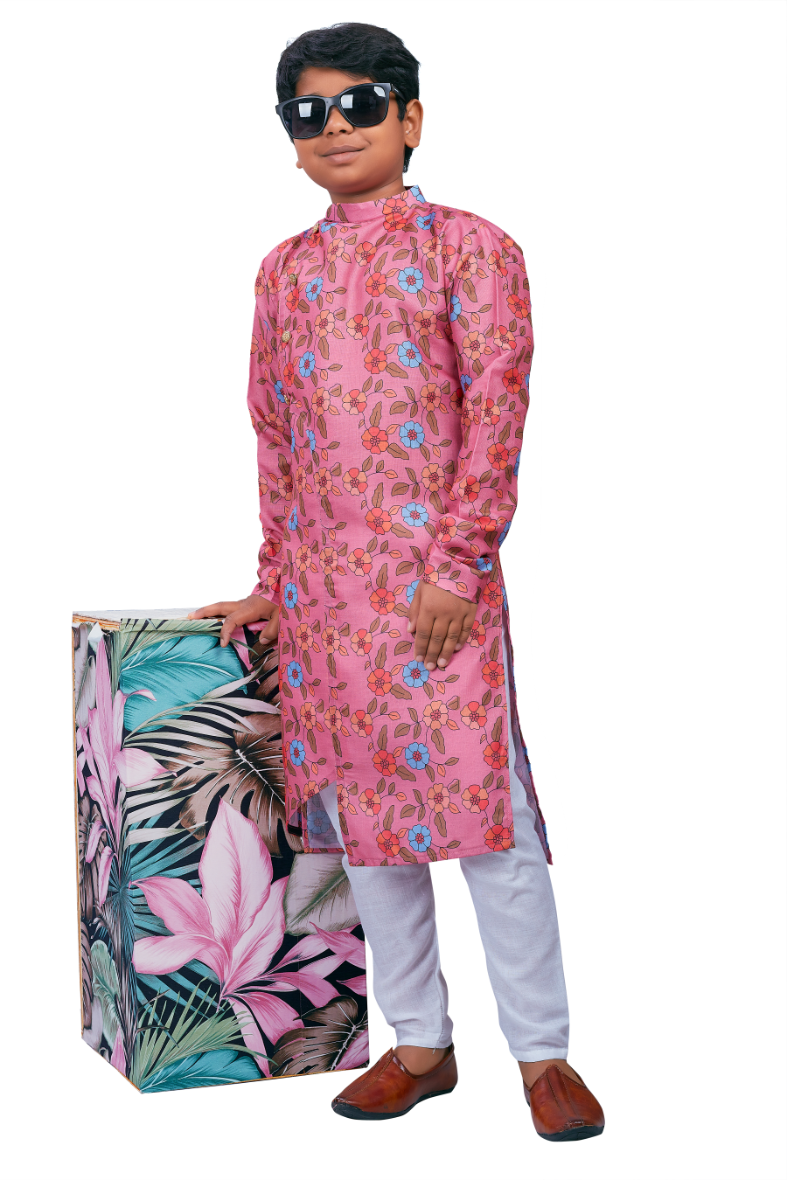 DEIANA'S Casual Designer Kurta Pyjama Set For Boys And kids (Pink With Multicolor) | Grocsy