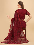 Sangria Maroon Floral Self Design Lace Saree | Grocsy