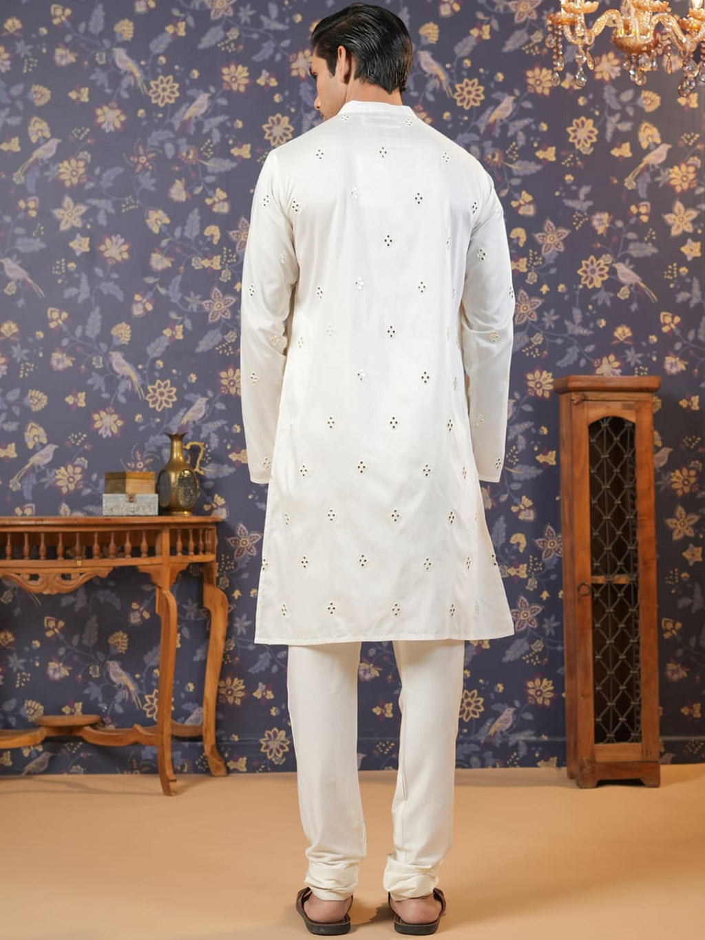House of Pataudi Embroidered Mirror Work Straight Kurta With Pyjama | Grocsy