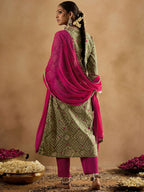Indo Era Bandhani Printed Pure Cotton Kurta With Trousers & Dupatta | Grocsy