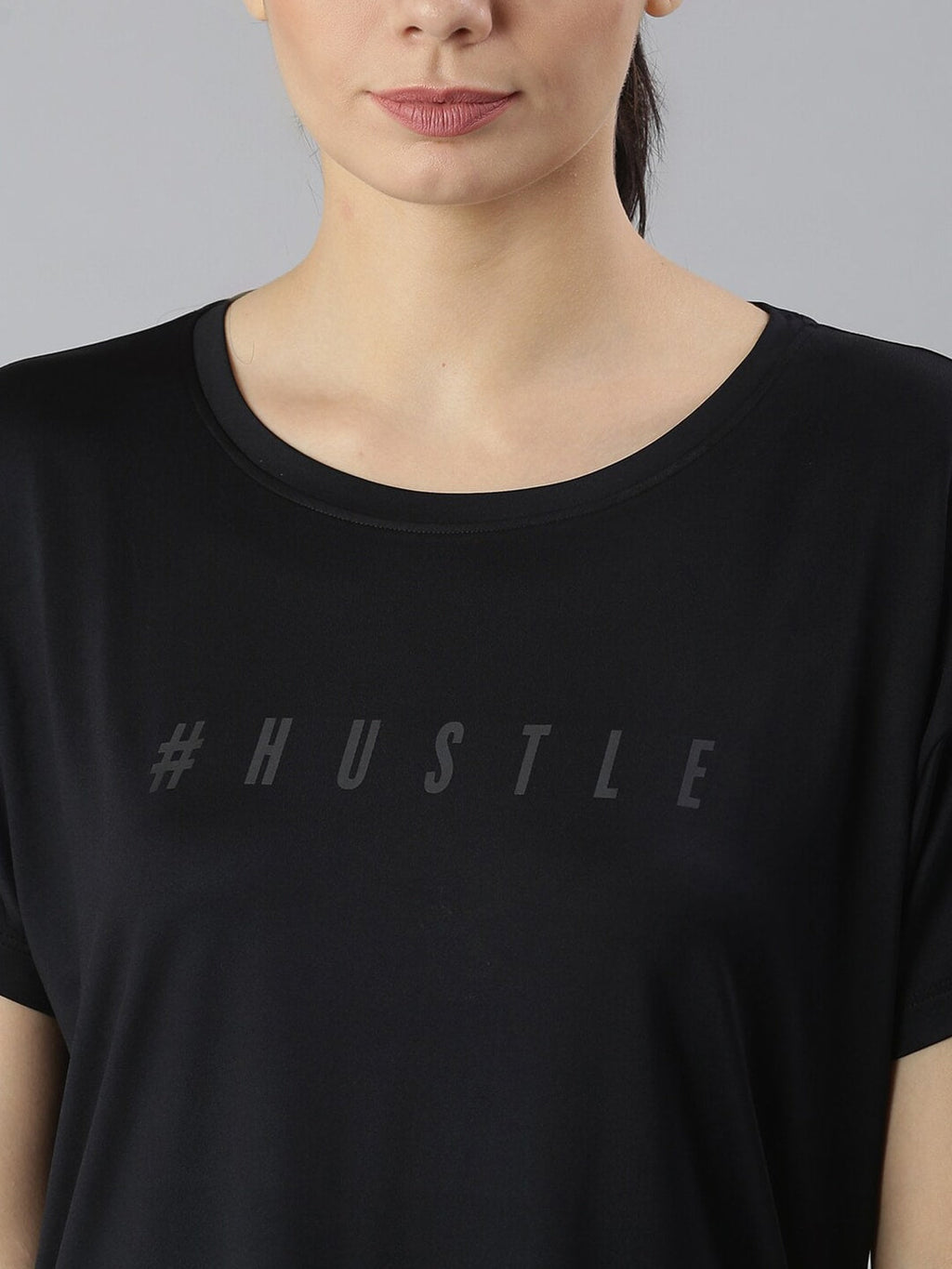 MKH Women Black Typography Printed Dri-FIT Sports T-shirt | Grocsy
