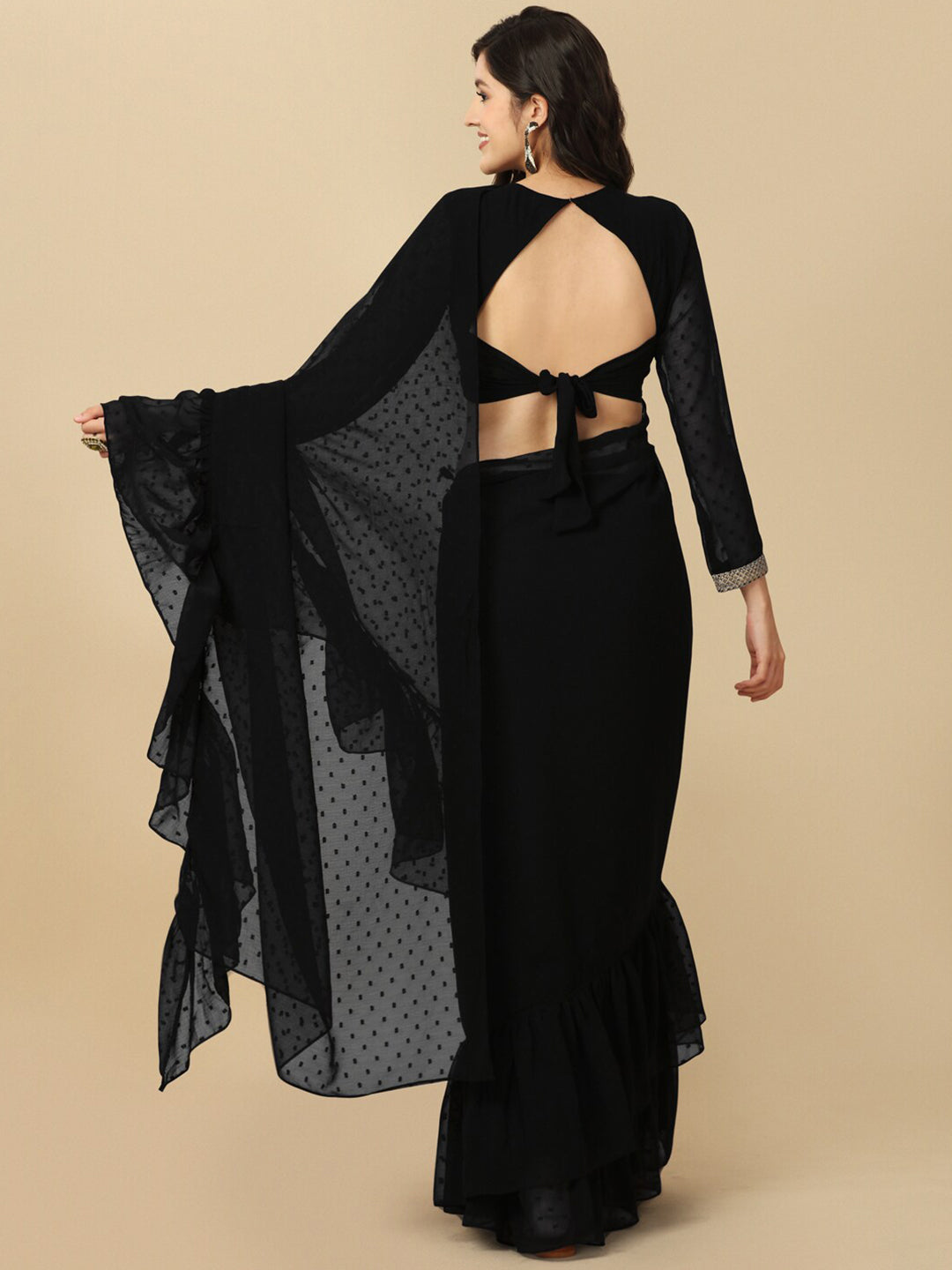 Sangria Black Geometric Woven Design Saree | Grocsy