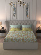 MYTRIDENT Blue White Floral Pure Cotton 144 TC Queen Bedsheet With 2 Pillow Covers | Grocsy