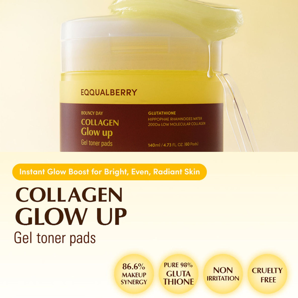 Eqqualberry Collagen Glow-Up Gel Pads – Sea Buckthorn, Brightening & Even-Toned Skin | Grocsy