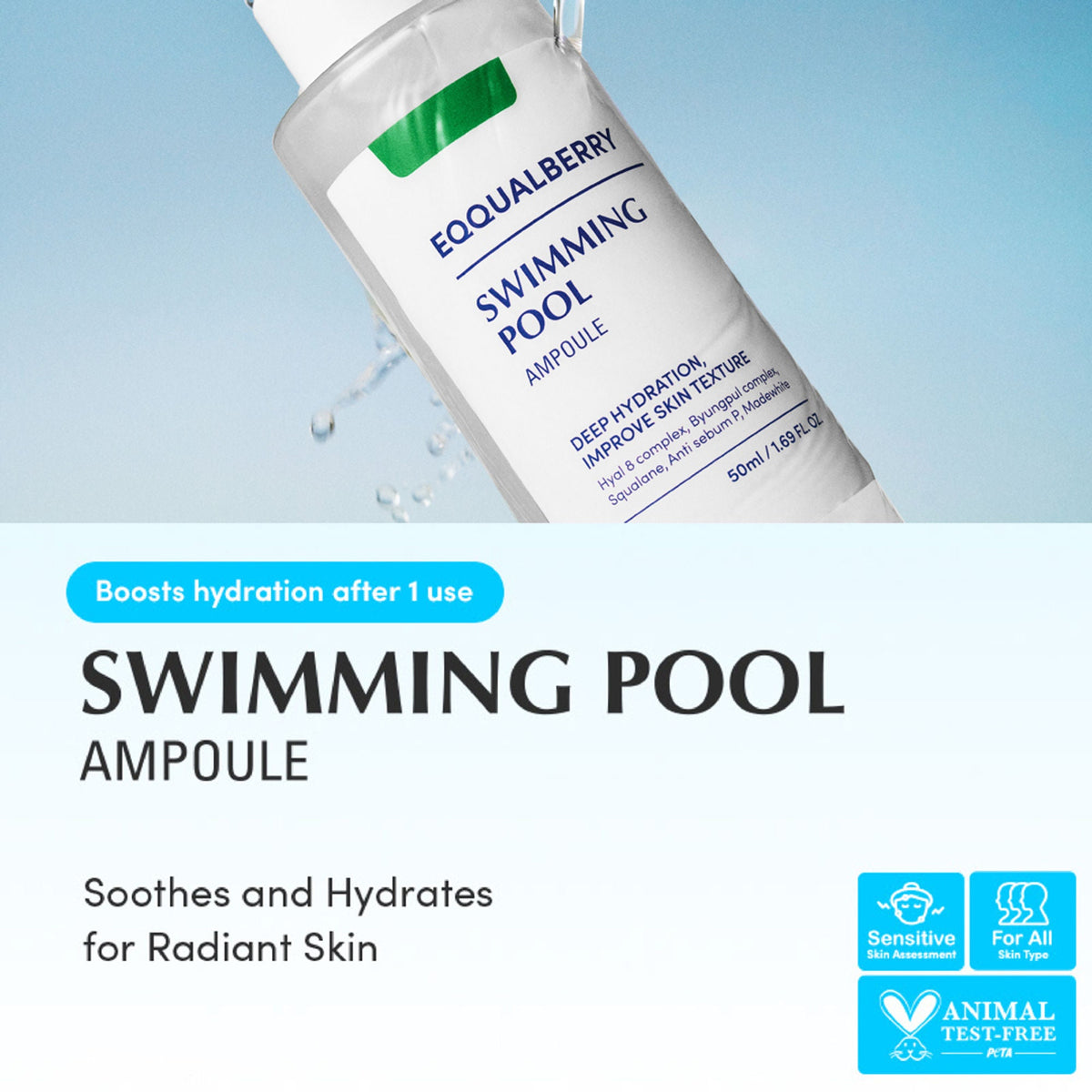 Eqqualberry Swimming Pool Hydrating Ampoule – Glass Skin, 5 Berry Complex & Hyaluronic Acid | Grocsy