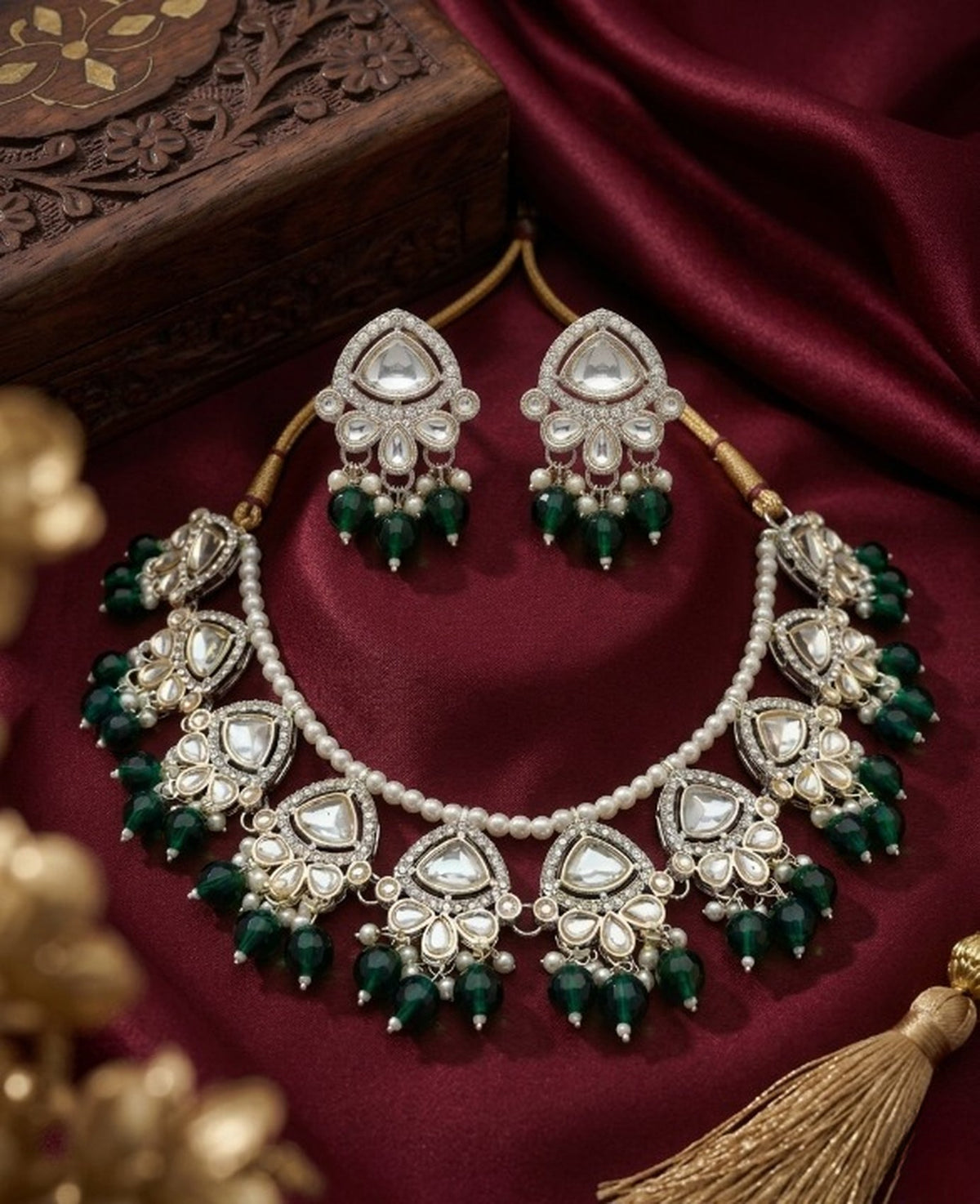 Jewel City Exquisite Kundan Pearl Necklace Set: Gold-Plated Traditional Jewelry for Wedding | Grocsy