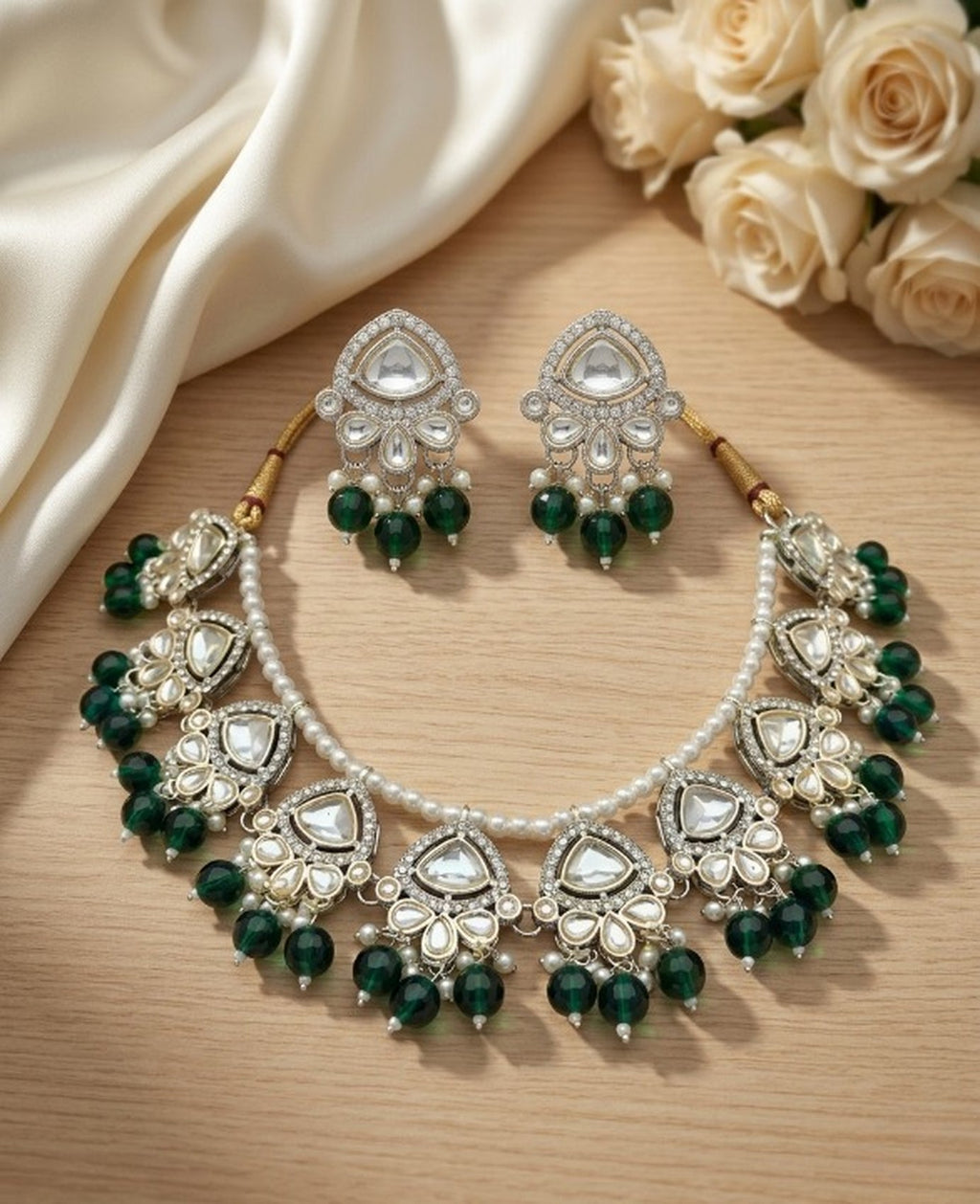 Jewel City Exquisite Kundan Pearl Necklace Set: Gold-Plated Traditional Jewelry for Wedding | Grocsy