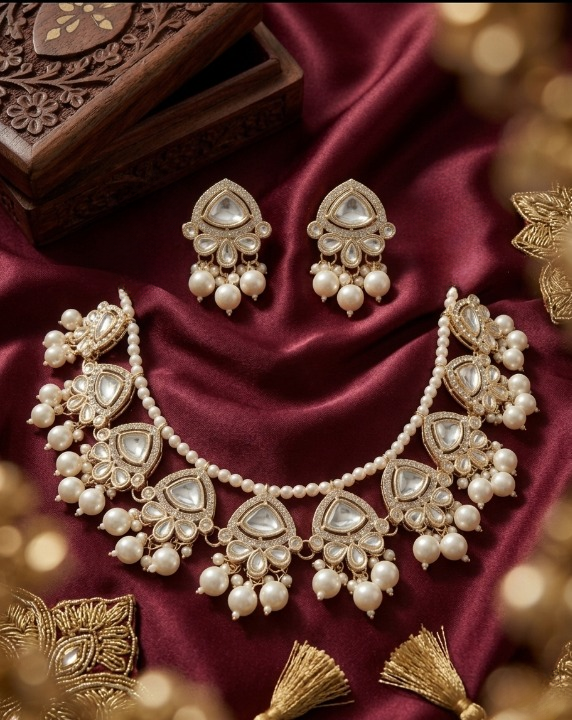 Jewel City Exquisite Kundan Pearl Necklace Set: Gold-Plated Traditional Jewelry for Wedding | Grocsy