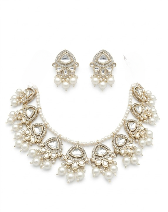 Jewel City Exquisite Kundan Pearl Necklace Set: Gold-Plated Traditional Jewelry for Wedding | Grocsy