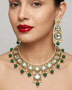 Jewel City undan Gold-Plated Emerald Green Pearl Choker Necklace Set | Indian Ethnic Bridal Wedding Jewellery | Handcrafted | Grocsy