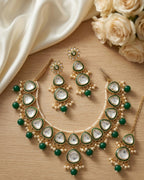 Jewel City undan Gold-Plated Emerald Green Pearl Choker Necklace Set | Indian Ethnic Bridal Wedding Jewellery | Handcrafted | Grocsy