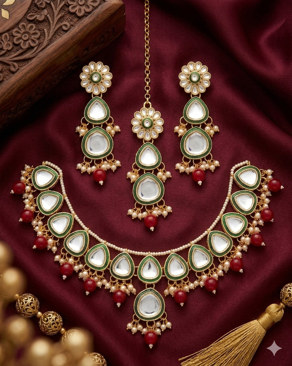 Jewel City undan Gold-Plated Pearl Choker Necklace Set | Indian Ethnic Bridal Wedding Jewellery | Handcrafted | Grocsy