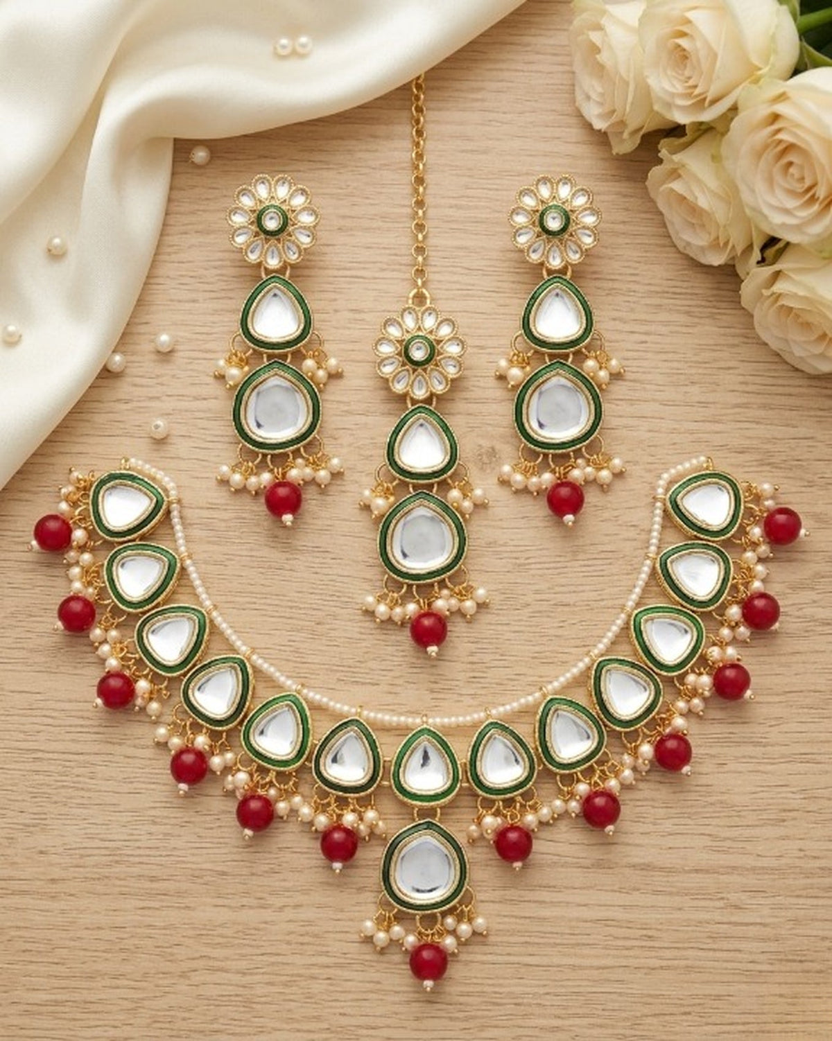 Jewel City undan Gold-Plated Pearl Choker Necklace Set | Indian Ethnic Bridal Wedding Jewellery | Handcrafted | Grocsy