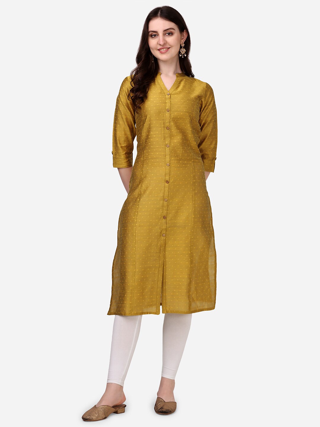 HERE&NOW Geometric Printed Mandarin Collar Dobby Art Silk Kurta | Grocsy