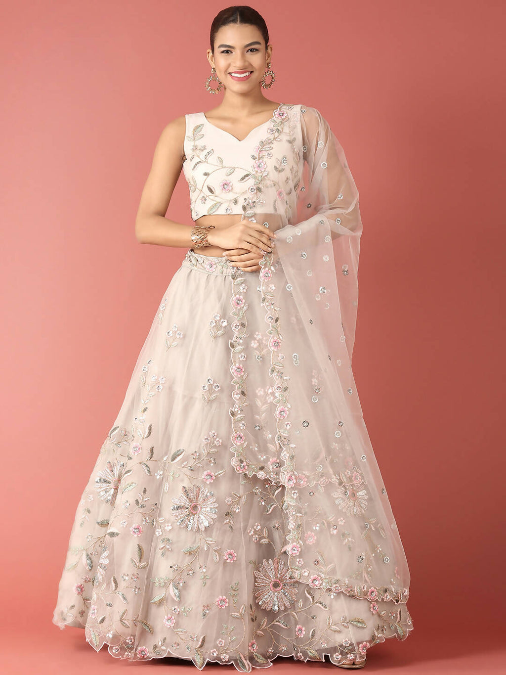 House of Panchhi Grey Net Sequinse Work Lehenga & Blouse, Dupatta | Grocsy