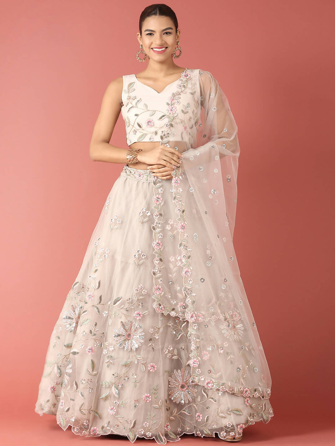 House of Panchhi Grey Net Sequinse Work Lehenga & Blouse, Dupatta | Grocsy