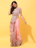 kasee Pink Floral Embroidered Net Saree | Grocsy