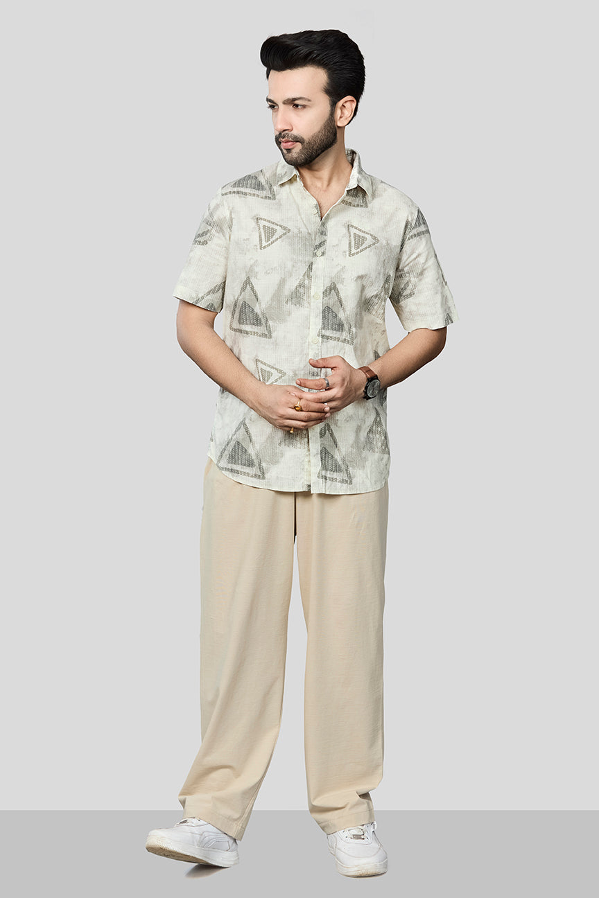 Xkind Light Green Cotton Slub Printed Shirt | Grocsy