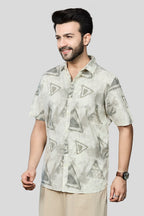 Xkind Light Green Cotton Slub Printed Shirt | Grocsy