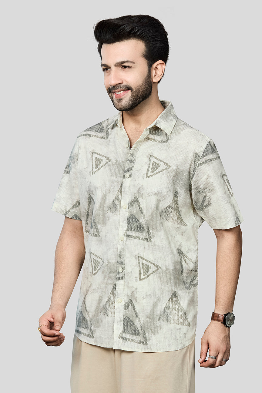Xkind Light Green Cotton Slub Printed Shirt | Grocsy