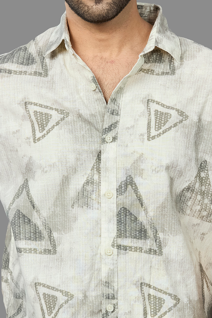 Xkind Light Green Cotton Slub Printed Shirt | Grocsy