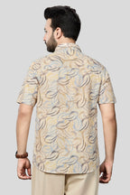 Xkind Beige Linen Printed Regular Fit Shirt | Grocsy