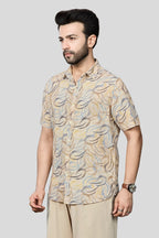 Xkind Beige Linen Printed Regular Fit Shirt | Grocsy