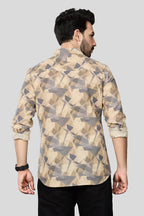 Xkind Beige Linen Printed Shirt | Grocsy